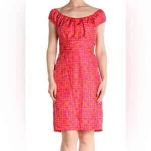 Milly Silk geometric pink retro sheath dress size 4‎